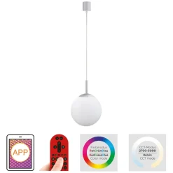 JUST LIGHT. Hengelampe LOLAsmart Bolo, Ø 20 cm, RGB, CCT| Smarthus Belysning