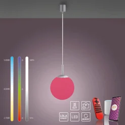 JUST LIGHT. Hengelampe LOLAsmart Bolo, Ø 20 cm, RGB, CCT| Smarthus Belysning