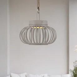 JUST LIGHT. LED-bordlampe Akuba gråbeige 22 cm bambus| Dekorasjonsbelysning|Bordlamper