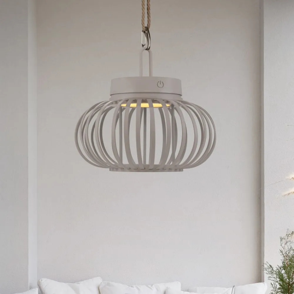 JUST LIGHT. LED-bordlampe Akuba gråbeige 22 cm bambus| Dekorasjonsbelysning|Bordlamper