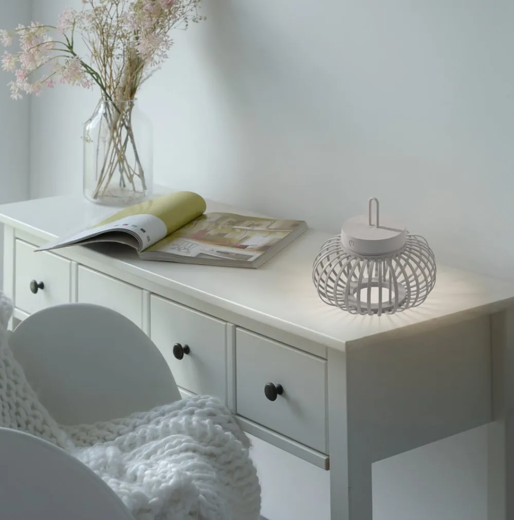 JUST LIGHT. LED-bordlampe Akuba gråbeige 22 cm bambus| Dekorasjonsbelysning|Bordlamper