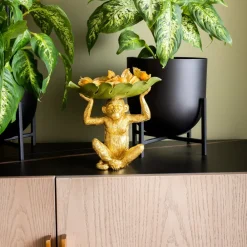 KARE Banana Leaf dekorativ skål, gull/grønn, håndmalt| Møbel Og Interiør