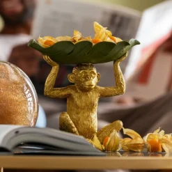 KARE Banana Leaf dekorativ skål, gull/grønn, håndmalt| Møbel Og Interiør