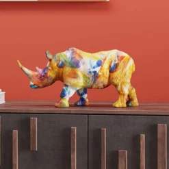 KARE dekorativ figur Coloured Rhino, polyresin, fargerikt trykk Discount