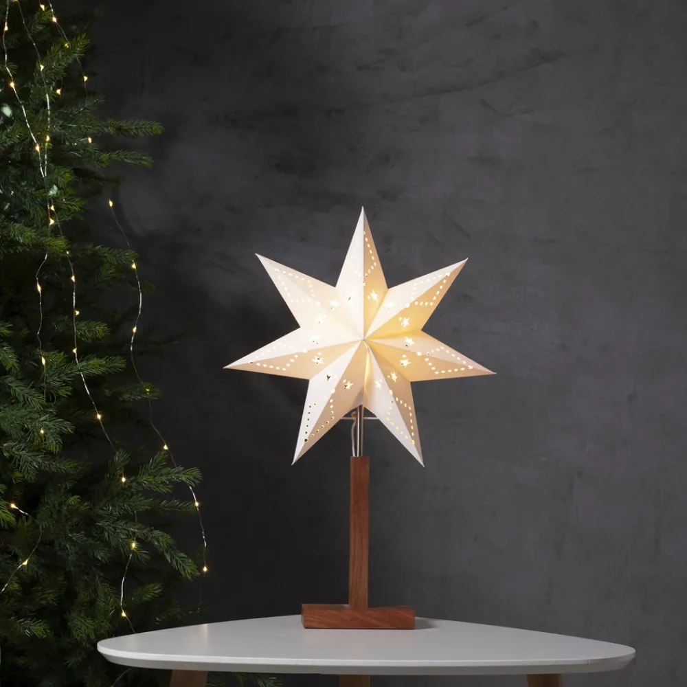 STAR TRADING Karo bordlampe, hvit, 55 cm, papir, akasietre, stjerne
