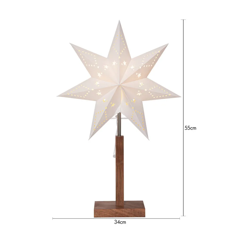 STAR TRADING Karo bordlampe, hvit, 55 cm, papir, akasietre, stjerne