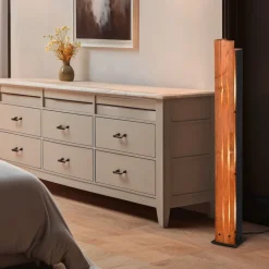 Trio Lighting Karuni gulvlampe, tre, metall, lysebrun, svart Hot