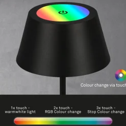 Briloner Kiki LED-bordlampe, svart, IP44, 3000 K, RGBW| Terrassebelysning