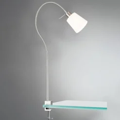 FISCHER & HONSEL Klemmelampe Jam, skjerm av tøy, nikkel/hvit| Bordlamper