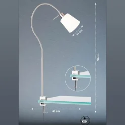 FISCHER & HONSEL Klemmelampe Jam, skjerm av tøy, nikkel/hvit| Bordlamper