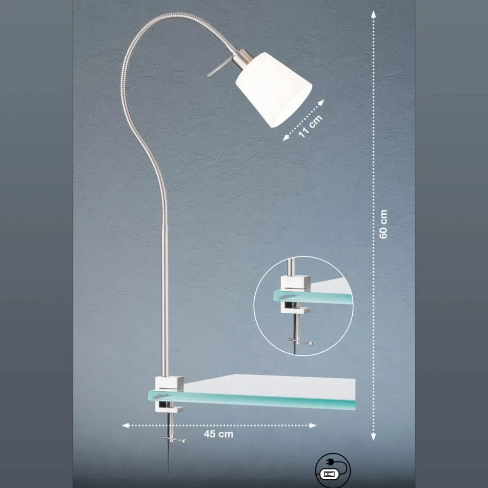 FISCHER & HONSEL Klemmelampe Jam, skjerm av tøy, nikkel/hvit| Bordlamper