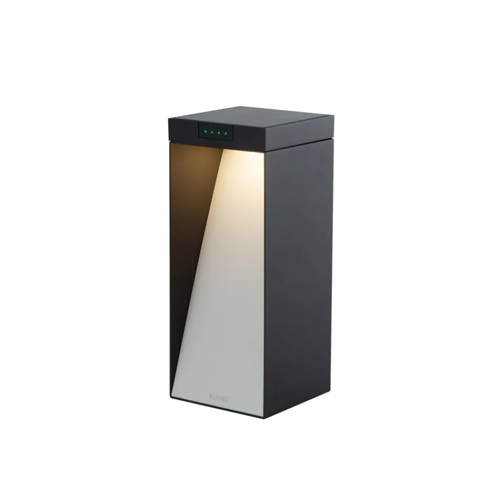 KLEWE LED-solcellelampe MILIO SIDE, antrasitt, 35 cm, aluminium, IP65| Sokkellamper