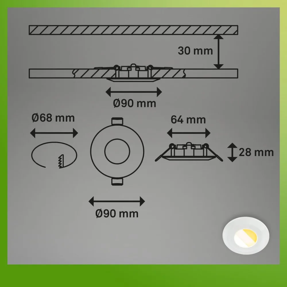 Briloner Klira innfellingslampe, hvit, Ø 9 cm, IP44, sett med 3 stk| Downlights