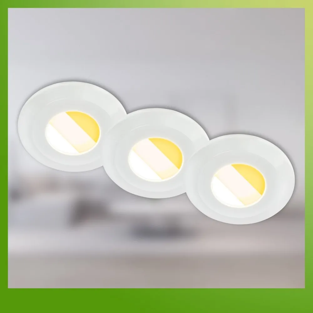 Briloner Klira innfellingslampe, hvit, Ø 9 cm, IP44, sett med 3 stk| Downlights
