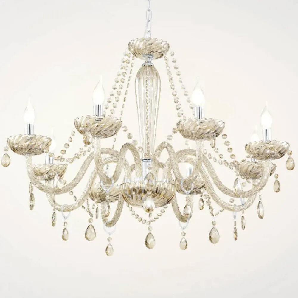 EGLO Konjakkfarget lysekrone Basilano i glass| Lysekroner