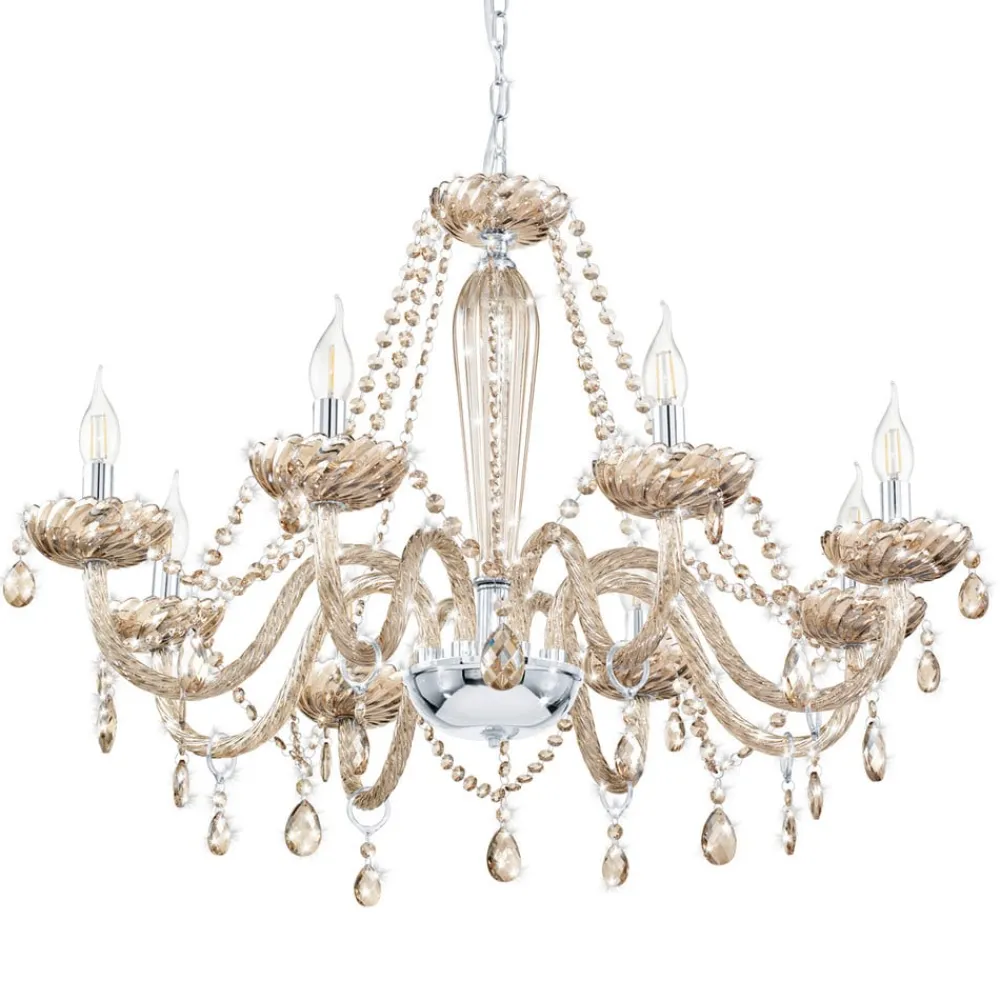 EGLO Konjakkfarget lysekrone Basilano i glass| Lysekroner