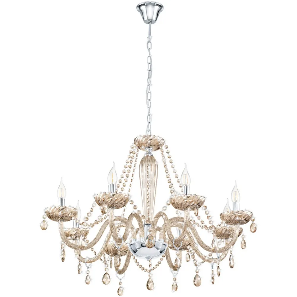 EGLO Konjakkfarget lysekrone Basilano i glass| Lysekroner