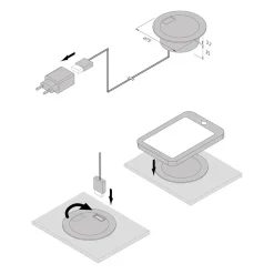 Hera Ladestikkontakt, rund, svart, Qi og 1 USB New