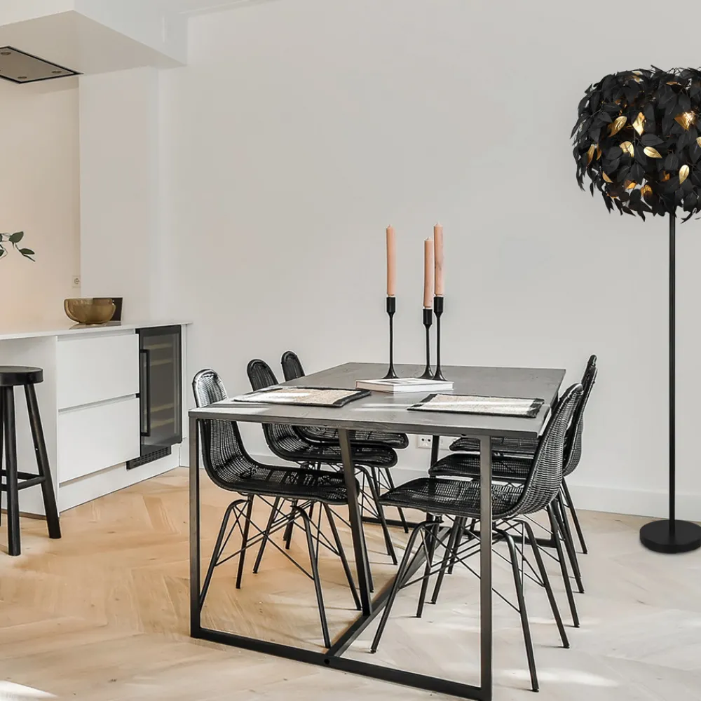 Reality Leuchten Leavy gulvlampe, svart/gull, høyde 180 cm, plast Sale