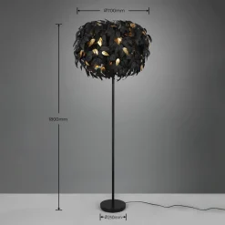 Reality Leuchten Leavy gulvlampe, svart/gull, høyde 180 cm, plast Sale