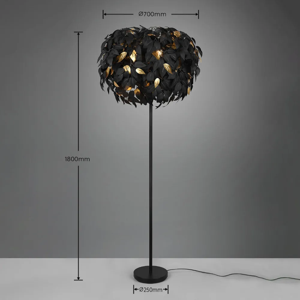 Reality Leuchten Leavy gulvlampe, svart/gull, høyde 180 cm, plast Sale