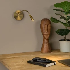 Lucide LED batteridrevet veggspot Jolijn, gull matt, fleksibel arm, Ø 11 cm, magnet