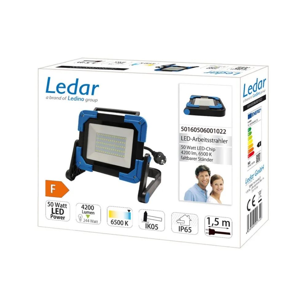 Ledino LED konstruksjonsspotlight Ledar 6 500 K 120° svart 50 W| Teknisk Lys