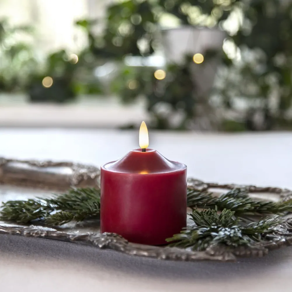 STAR TRADING LED lysflamme, høyde 9,5 cm rød ekte voks batteridrevet| Julebelysning