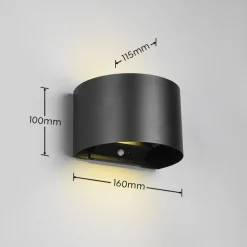 Reality Leuchten LED oppladbar utendørs vegglampe Talent, svart, bredde 16 cm Sensor| Vegglamper Med Sensor|Utebelysning Med Sensor