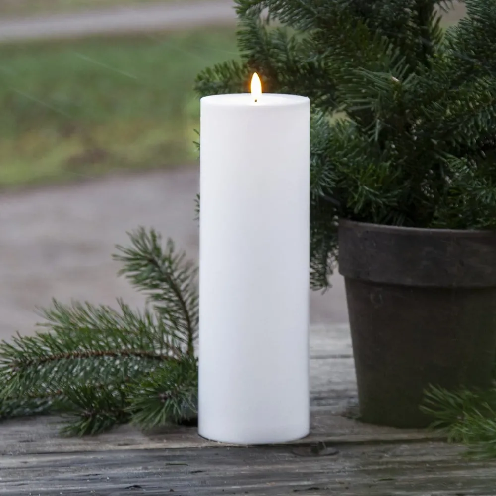 STAR TRADING LED stearinlys Flamme Rak 32,5 cm hvit plast batteridrevet| Julebelysning