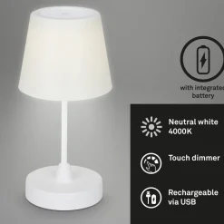 Briloner LED-bordlampe Campi, oppladbart batteri, dimbar, hvit| Terrassebelysning