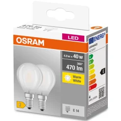 OSRAM LED-dråpepære E14 4 W 827 matt 2 stk Best