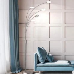 FISCHER & HONSEL LED-gulvlampe Dent, nikkel/krom, 225 cm, metall, CCT 5 lyskilder. New