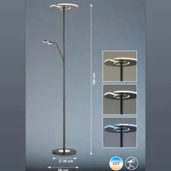 FISCHER & HONSEL LED-gulvlampe Dent, svart, 180 cm, CCT, 2 lyskilder New