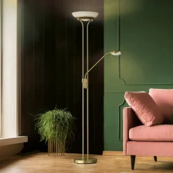 FISCHER & HONSEL LED-gulvlampe Pool, messingfarget, høyde 182 cm, 2 lyskilder.| Gulvlamper