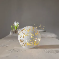 STAR TRADING LED-kulelampe Merry X-Mas Ø 15 cm hvitt glass batteridrevet Outlet