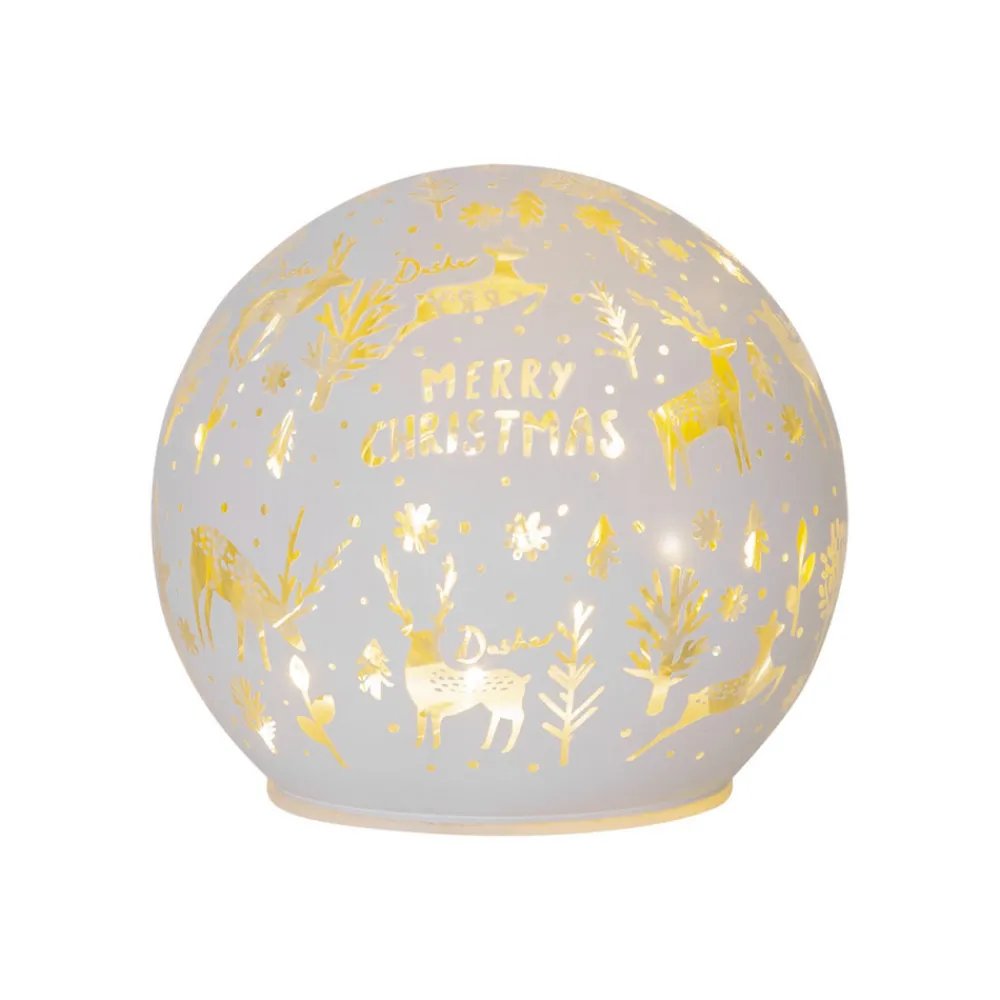 STAR TRADING LED-kulelampe Merry X-Mas Ø 12 cm hvitt glass batteridrevet Hot