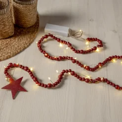 STAR TRADING LED-lyslenker Beady, rød, treperler, 150 cm, batteri| Dekorasjonsbelysning