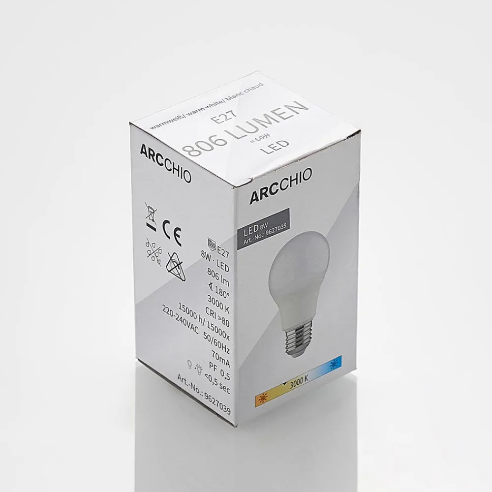 Arcchio LED-pære E27 A60 8W 3 000 K opal 6 stk Clearance
