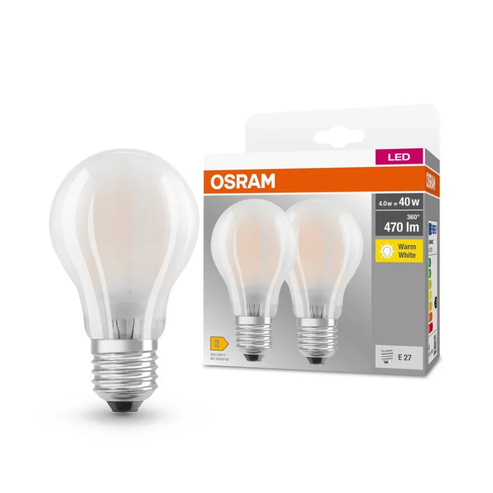 OSRAM LED-pære E27 4W 827 Classic A GLFR matt 2 stk| E27 Pærer