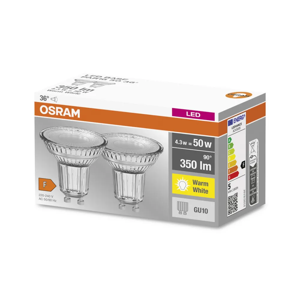 OSRAM LED-reflektorpære GU10 PAR16 4,3W 2700K 36° sett med 2 stk Outlet