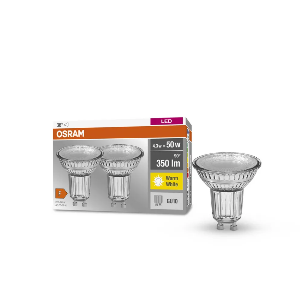 OSRAM LED-reflektorpære GU10 PAR16 4,3W 2700K 36° sett med 2 stk Outlet