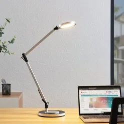 Lindby LED-skrivebordslampe Rilana med dimmer, sølvfarget| Kontorbelysning|Led-Innendørs