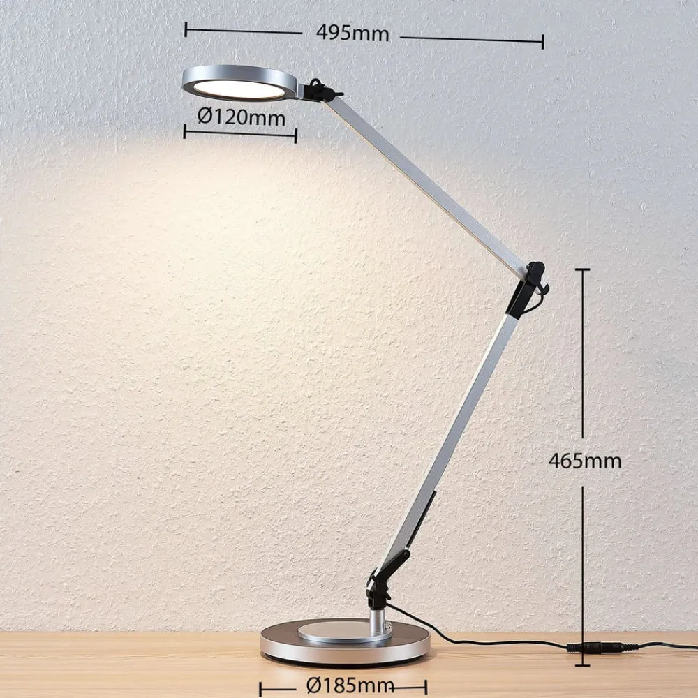 Lindby LED-skrivebordslampe Rilana med dimmer, sølvfarget| Kontorbelysning|Led-Innendørs