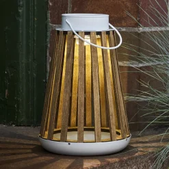 STAR TRADING LED-solcelle-bordlampe Catania av bjørketre| Solcellelamper