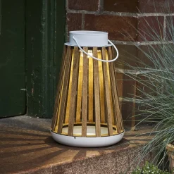 STAR TRADING LED-solcelle-bordlampe Catania av bjørketre| Solcellelamper