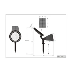 Reality Leuchten LED-solcelledrevet spotlight Festival, svart matt, RGB, sensor| Utespotter