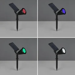 Reality Leuchten LED-solcelledrevet spotlight Festival, svart matt, RGB, sensor| Utespotter