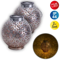 Näve LED-solcellelampe 52854, sølv, metall, 20 cm, IP44, sett med 2 stk Hot