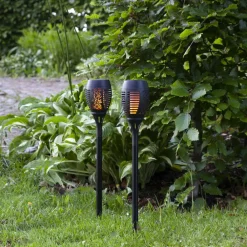 STAR TRADING LED-solcellelampe Flame med jordspyd, 2-pakning| Dekorasjonsbelysning|Solcellelamper